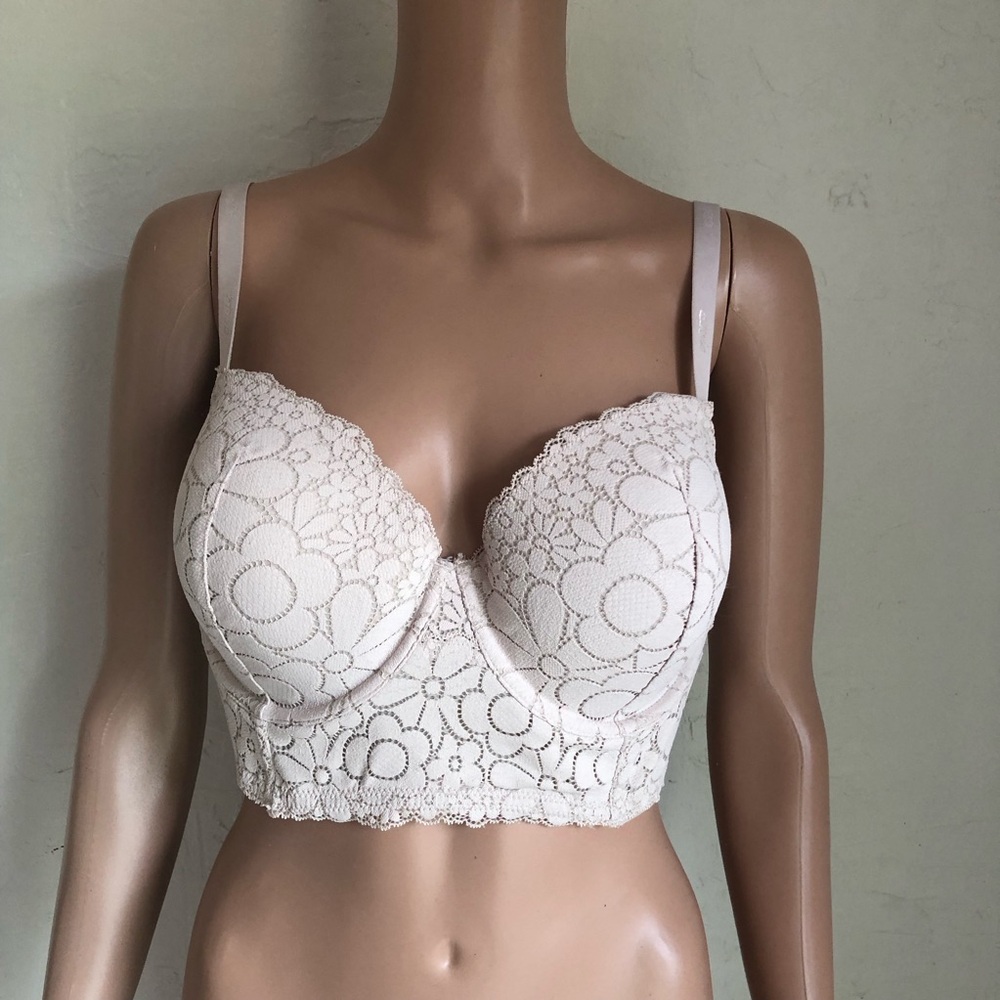Aerie Real-Happy Cream/Ivory Laced Intimate Wired ￼Push-Up Bra Women’s Size 36DD